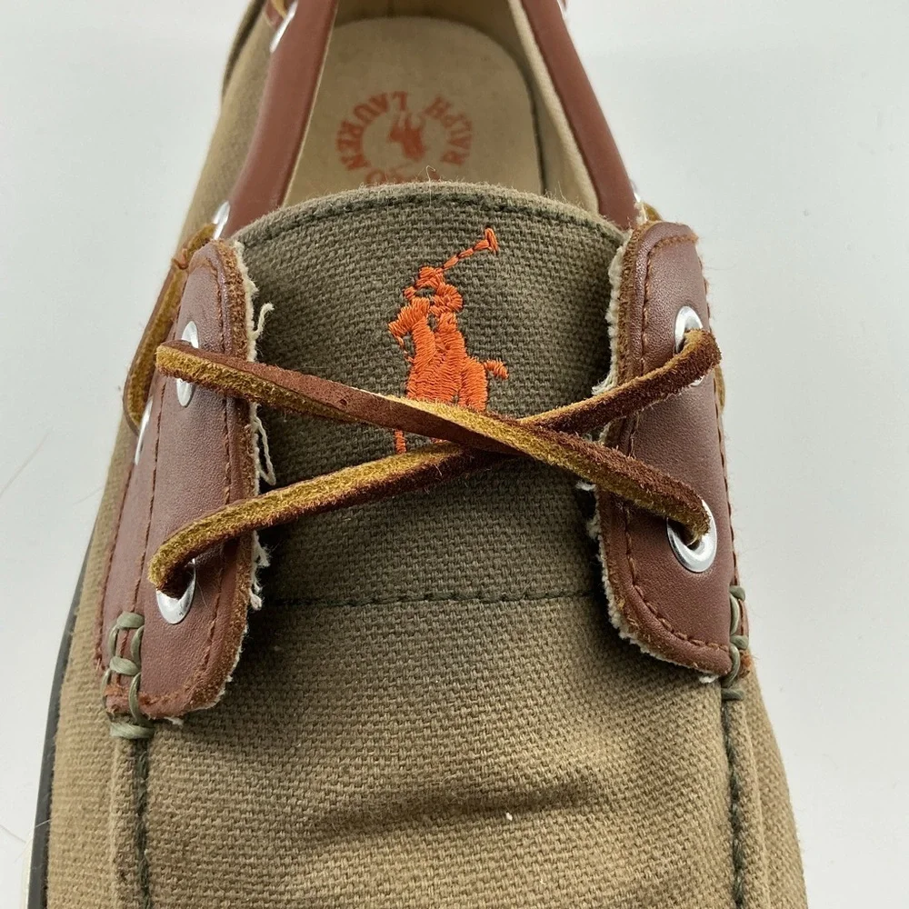 Polo Ralph Lauren Men’s Rylander Canvas Leather Details Boat Shoe Sz 9.5